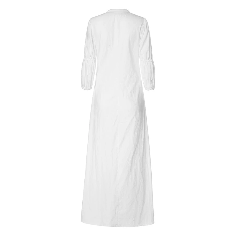 Летние Celmia Для женщин сексуальный v-образный вырез Плиссированное Платье-рубашка Повседневное с рукавом-фонариком свободные одноцветное белое платье халат длиной макси Vestidos
