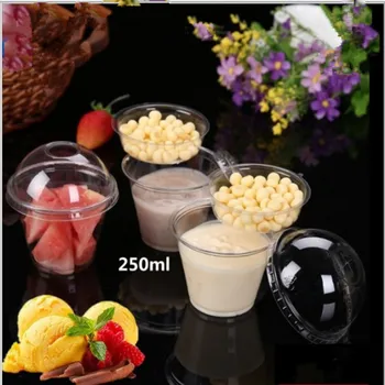 

50pcs Creative yogurt sanck cup birthday party favors food fruit salad plastic cups 250ml pudding ice cream dessert cup with lid