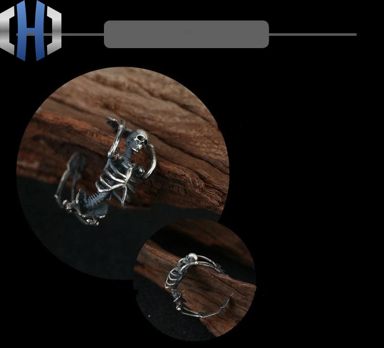 Полное тело кольцо с изображением черепа S925 стерлингового серебра ювелирные изделия рок Темный реалистичный череп кольцо