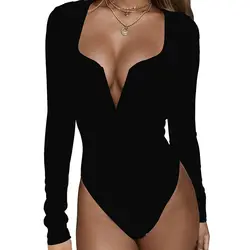 2019 весна сексуальное боди Топ Club женские боди v-образным вырезом Облегающее с длинными рукавами Комбинезоны Белый Черные наряды вечерние
