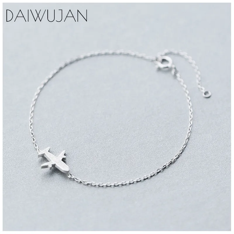 

DAIWUJAN Korean Style Aircraft Plane Link Chain Bracelets Real 925 Sterling Silver Personality Fine Jewelry For Women Birthday