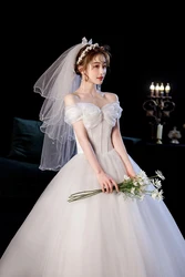 Off Shoulder Wedding Dresses Ruffled Fold Pleat Ball Gown Bride Dress Lace Up Princess Wedding Gowns Custom Made Gelinlik