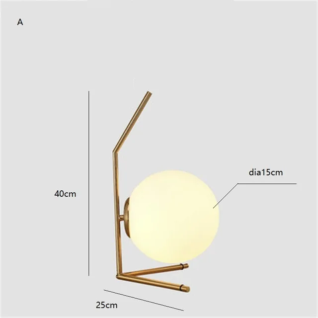 Современный скандинавский светодиодный светильник, креативный стеклянный шар, настольная лампа, Минималистичная ретро настольная лампа, винтажный Лофт, для учебы, спальни, прикроватная лампа - Цвет абажура: A 25x40cm