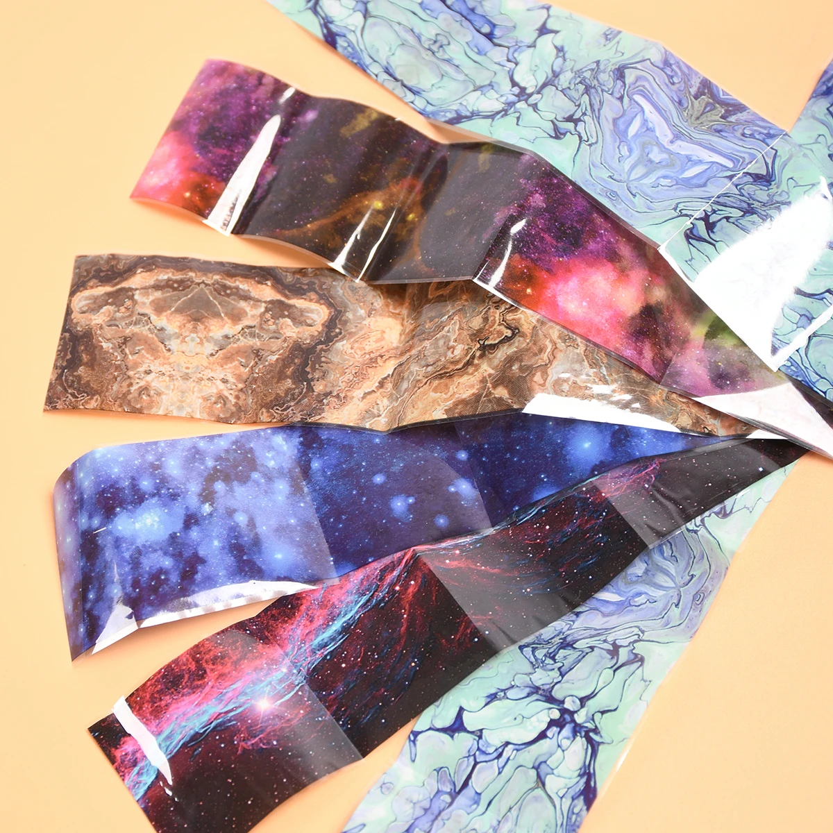 Billig 4*50cm 3d Folie Nagel Aufkleber Wasser Transfer Aufkleber Nail art Dekoration Transfer Papier Regenbogen Himmel Stern Stil