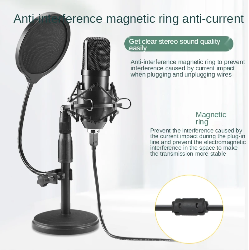 

USB Plug&Play Professional Condenser Microphone Noise Reduction With Cardioid Recording Mic For Gaming Live Equipment PC Karaok