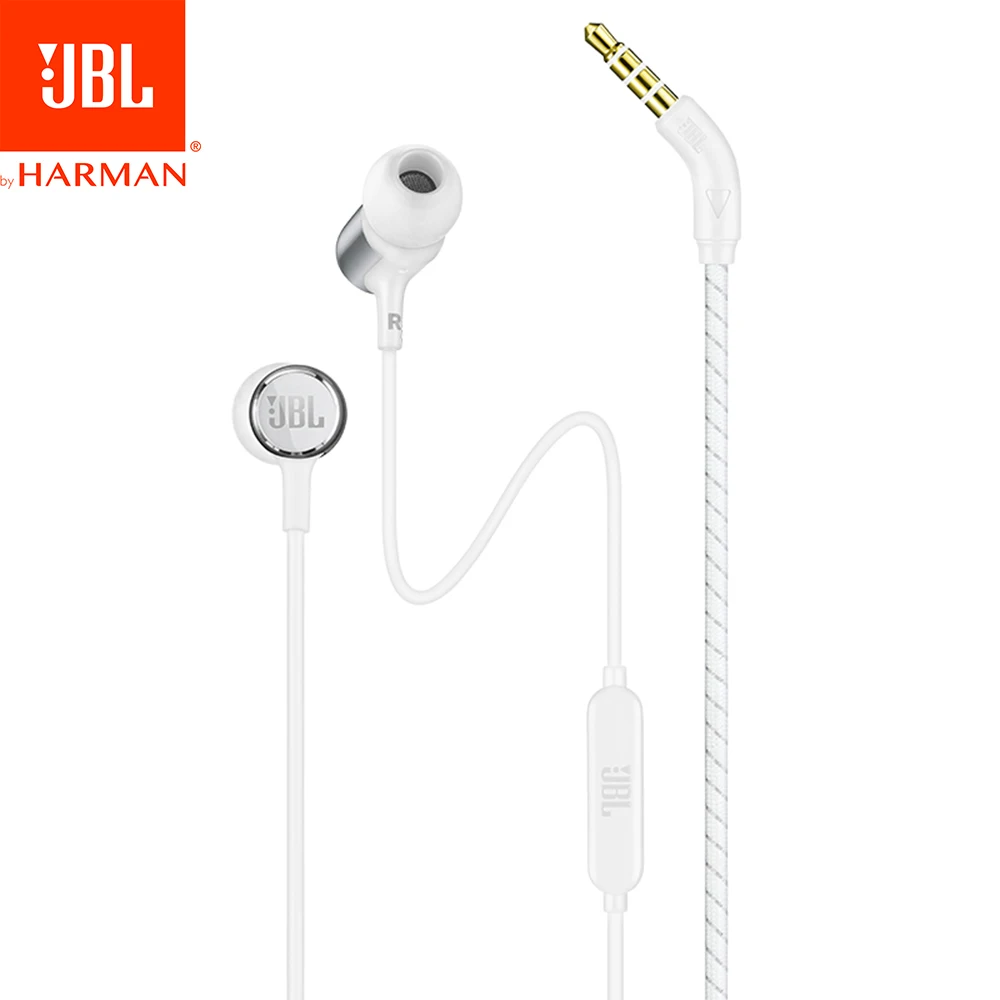 Белый JBL LIVE100 3,5 мм проводные наушники стерео звуковая линия управления Спортивная гарнитура Live 100 Глубокий Бас Звук Наушники громкой связи с микрофоном - Цвет: Белый