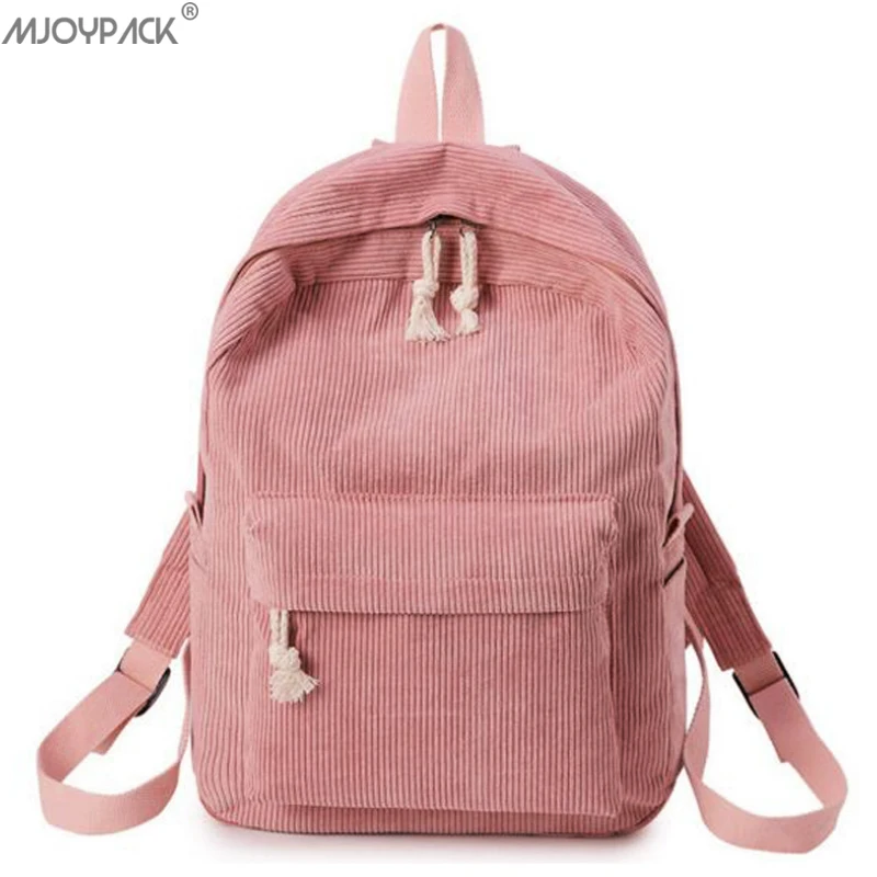 

Preppy Style School Bag For Teenage Girls Soft Fabric Backpack Corduroy Design Striped Travel Bag With Large Capacity