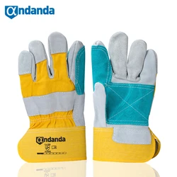 Andanda – gants de travail pour hommes et femmes, 1 paire, Double couche de cuir avec fente de vache de qualité supérieure, gants de travail pour mécaniciens utilitaires 