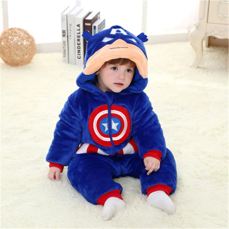 Baby Rompers Newborn Boys Girls Jumpsuit Clothes Hooded Pajamas Winter Warm Spiderman Batman Fleece Costumes roupas de bebe