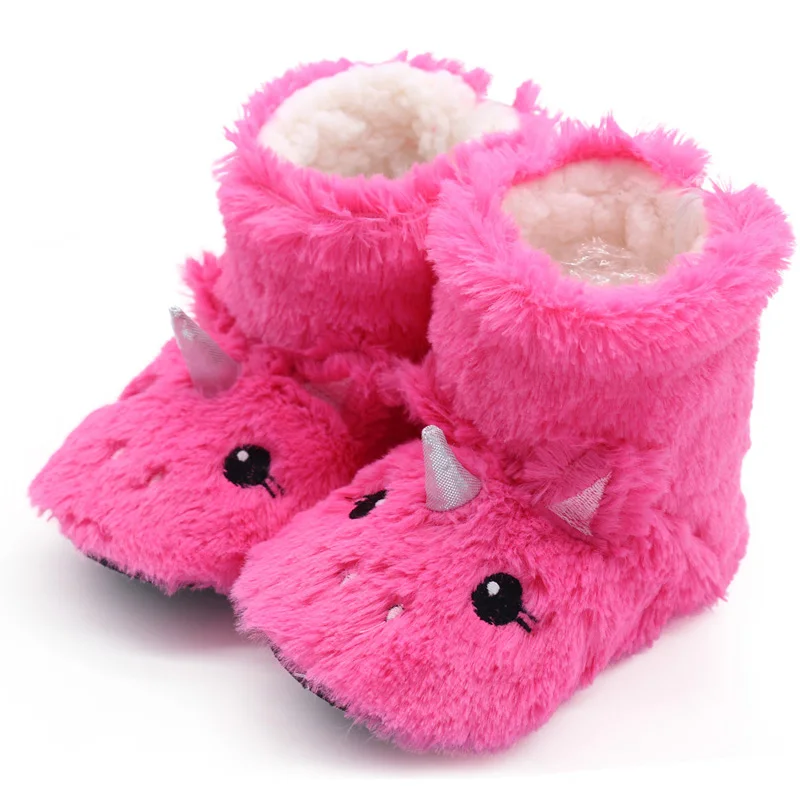 Kids Unicorn Slippers Girls Baby Home Slippers Winter Warm Plush Cute Cartoon Animal Pantuflas Unicornio Non-slip Faux Fur Shoes - Цвет: Красный