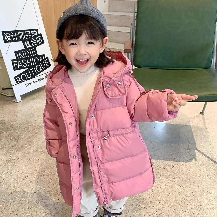 

2021 Baby girls Winter coat cotton padde Hooded warm long coats kids fashion casual Tops clothes Children Overcoats 1-10age