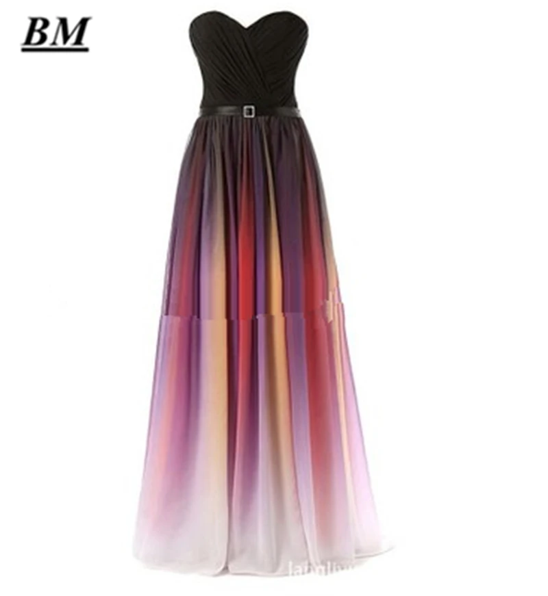 

2019 Sexy Sweetheart Gradient Chiffon Prom Dresses Beaded Long Ombre Formal Evening Dress Party Gown Vestidos De Gala BM07