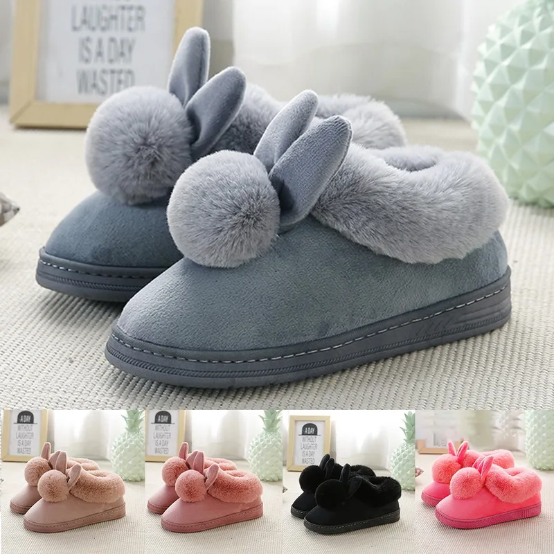 New Women Slippers Furry Rabbit Ears Plush velvet Snow Female Slipper Indoor Home Shoes Flock Ladies Soft Comfort Footwear Drop