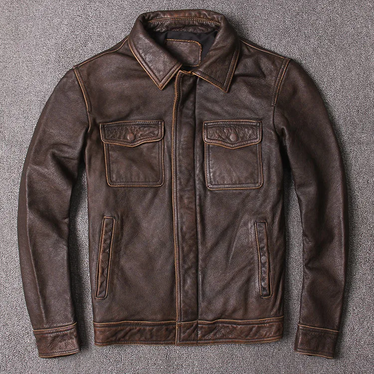 

Free shipping,Brand classic cowhide coat,men 100% genuine leather Jacket,fashion vintage biker jacket.young safari coat