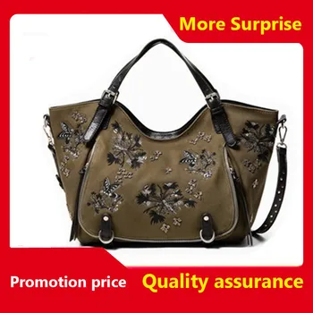 

Spanish Brand 2020 Women's Flower Embroidery Shoulder Bag Big Tote Handbags Women's Fashion Portable Messenger Bag Bolso Mujer