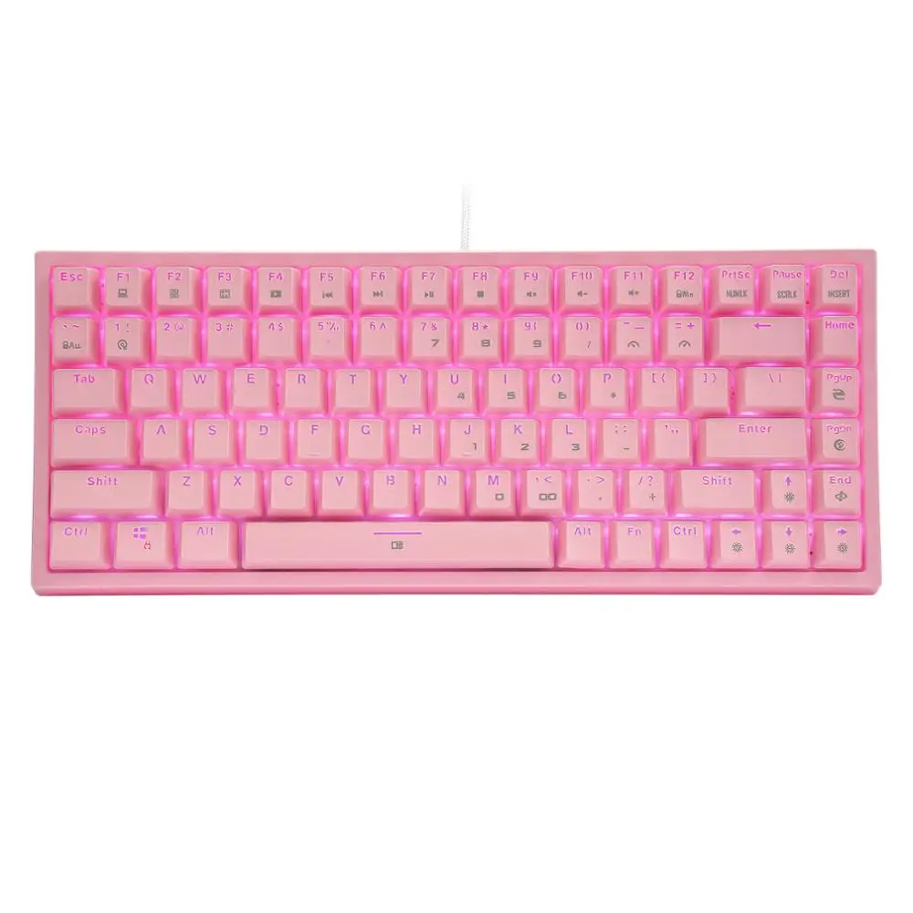 CQ84 Gaming Keyboard , RGB Led Backlighting ,Mechanical Switch Detachable Cable Compact Wired Keyboard For Gamer Office PC ,Pink