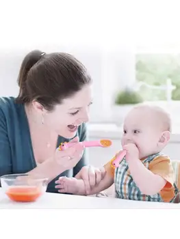 

2Pcs BPA Free Silicone Cute Cartoon Dinosaur Baby Feeding Spoon Training Utensil R2JF