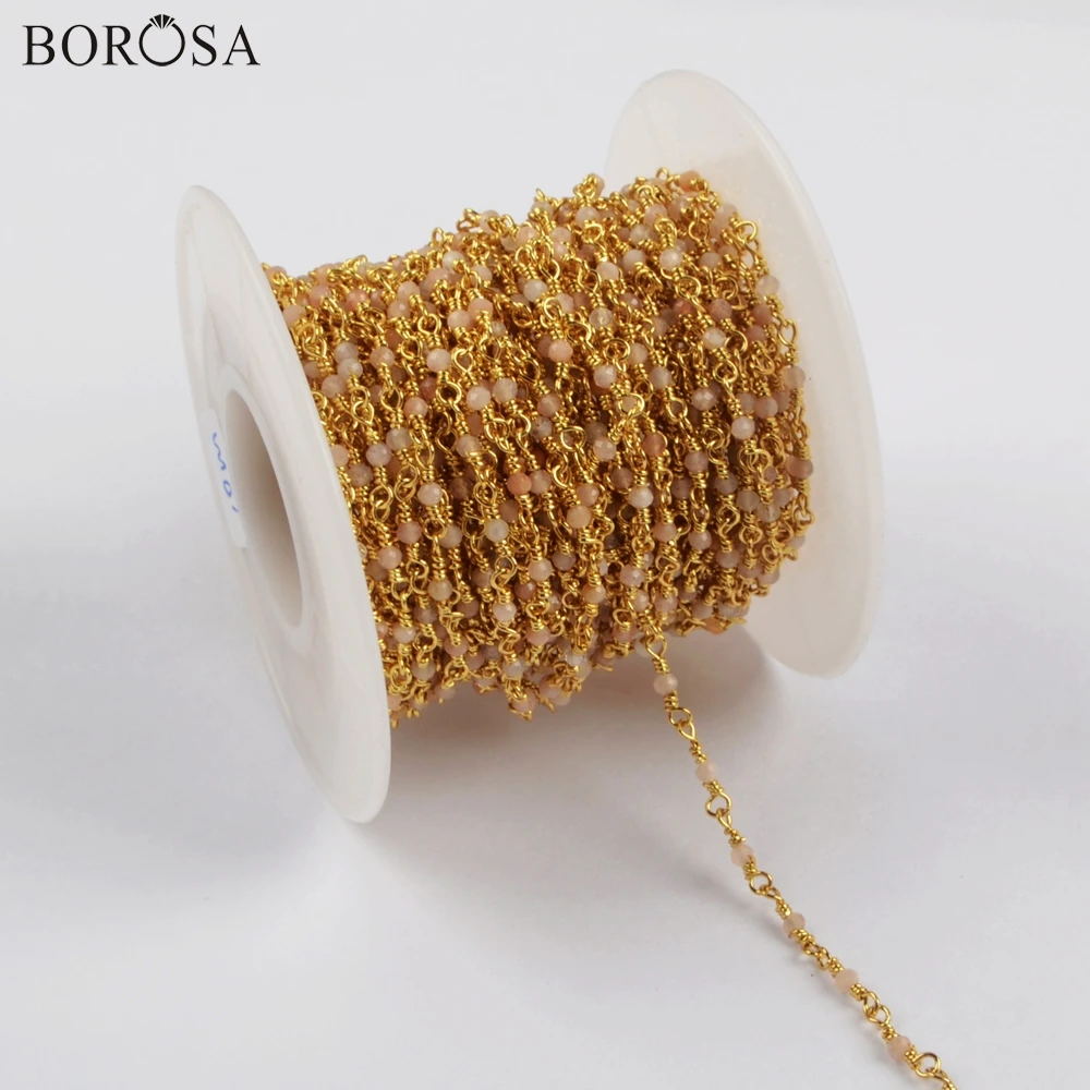 BOROSA 3 метра новые золотые/Серебрянные 2 мм натуральный янтарь бусины граненые цепи бусины из натурального камня медные цепи ювелирные изделия JT247