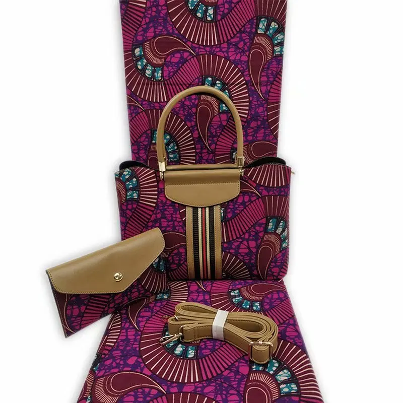 3 шт./компл.) Африканская мода Гана дизайн из вощенной ткани женские сумки из натуральной кожи для свадьбы в африканском стиле воск и сумочек в тон, Африканский воск хлопковый материал комплект с сумкой - Цвет: 1