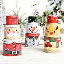 

Christmas Decorate, 21cm Three-layer Sealed Cylindrical Shape Snowman Elk Pattern Candy Jar, Gift for Children, Party Supplies