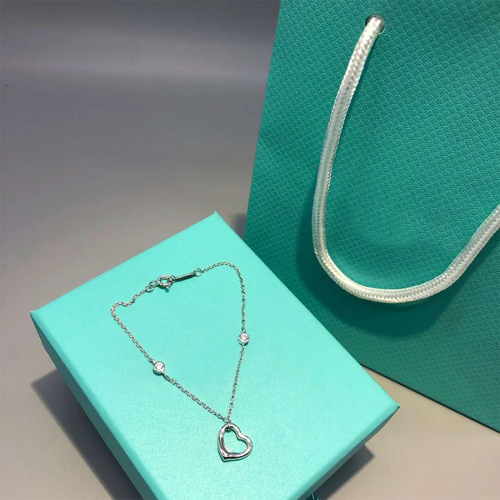 

CHAMSS Charm 925 Sterling Silver Simple Heart Bracelet Classic Logo Ms. Original Bracelet Gift TIFF
