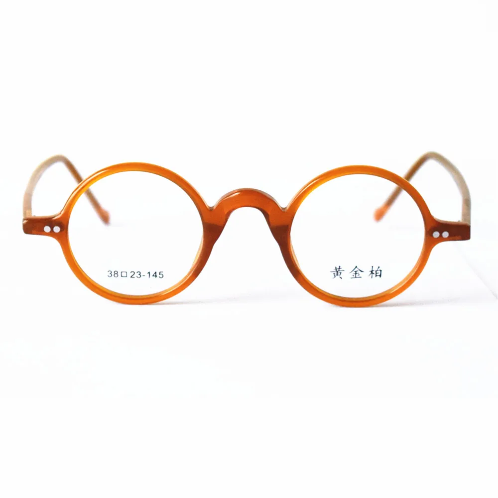 Vintage Small Round Eyeglass Frames 38mm Full Rim Orange Gold Men Women Rx able