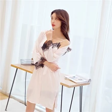 Сексуальный халат, ночная рубашка, костюм для женщин, летний, шелк, Двухсекционный, Повседневный, для дома, можно носить на улице, для невесты, халат, халат