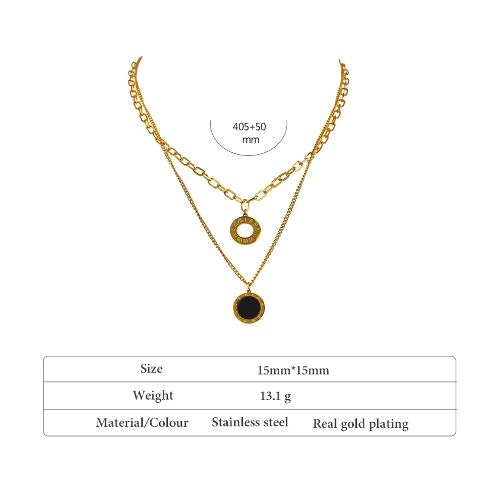 Fashion Double Sided Black White Shell Pendant Necklace Stainless Steel - Image 5