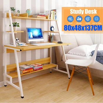 

GuosArten Laptop Computer Desk Home School Office Table For Study Gaming Stand With Bookcase Shelves Rack Furniture