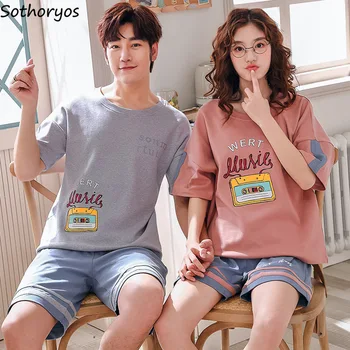 

Pajama Sets Women Daily Homewear Chic Couples All-match Loose Summer Breathable High Quality Soft Fashion Korean Style Ulzzang