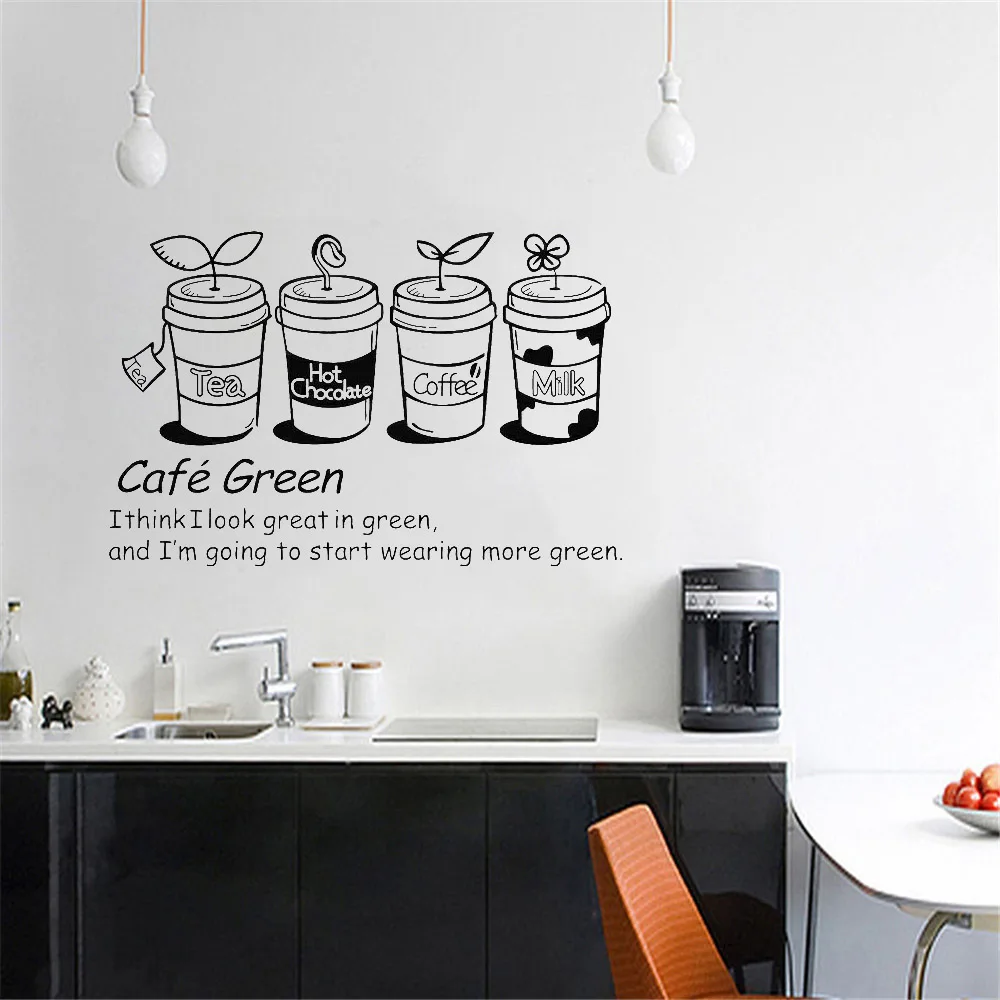 

Cafe Green Wall Sticker Cake Coffee Shop Vinyl Wall Decals Modern Home Decoration Home DecorAccessories For Resturant