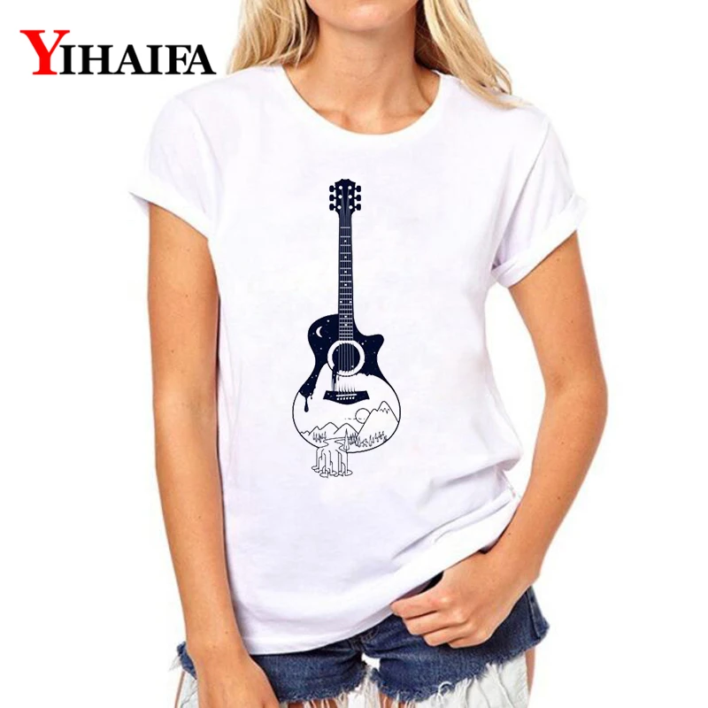 YIHAIFA стильная женская футболка с коротким рукавом принтом гитары графикой