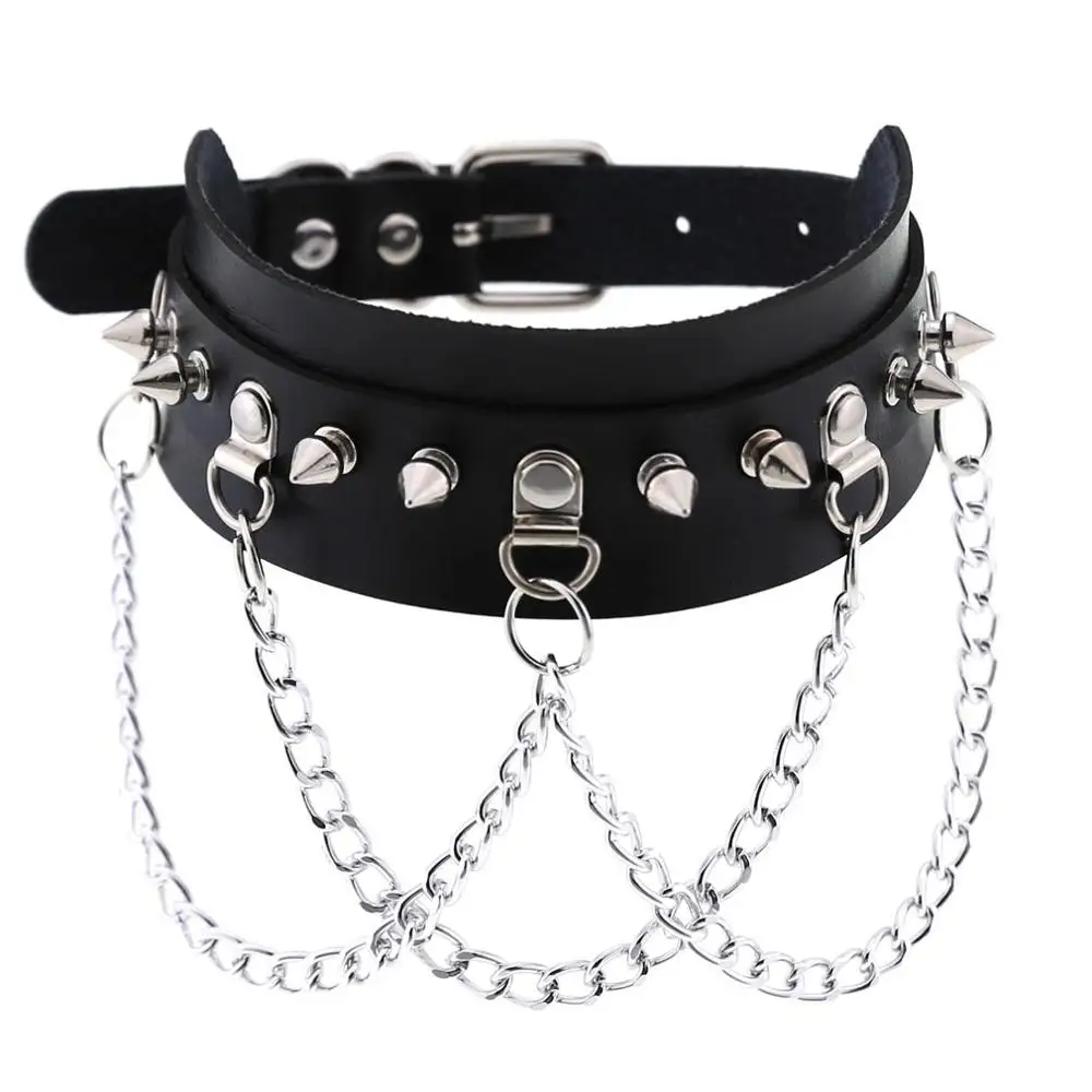 Kpop Harsuku Shackle Collar Gothic Mens Necklaces Dark Rivet Spikes Leather Black  Chokers for Women Stripper Neck Goth Jewelry - AliExpress