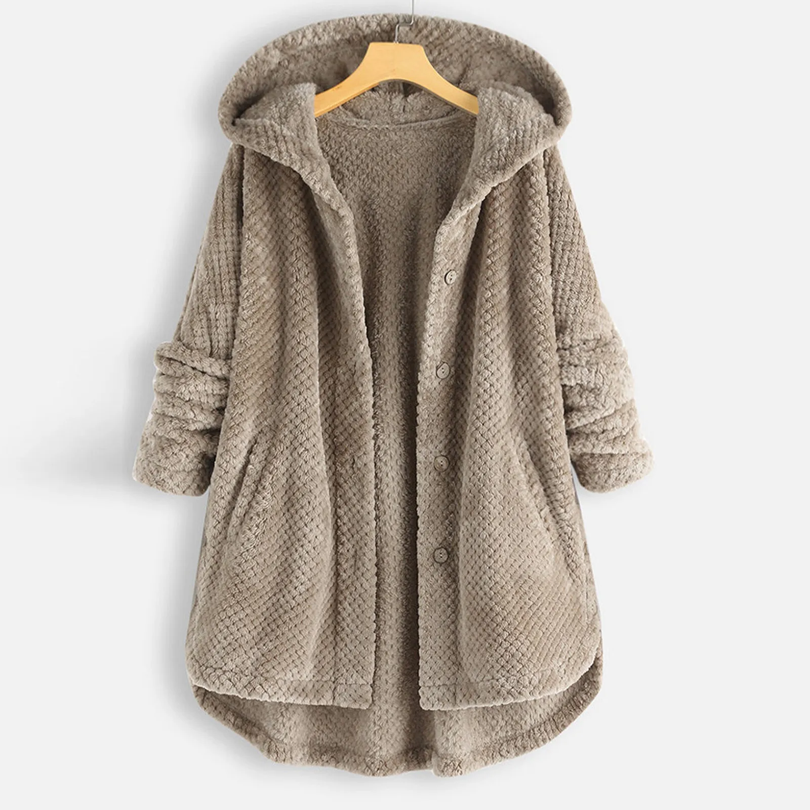 

Velvet Plaid Hoodie Coat for Women 5xl Plus Size Outwear Irregular Long Sleeve Button Pocket Solid Color Winter Hoody Outcoat