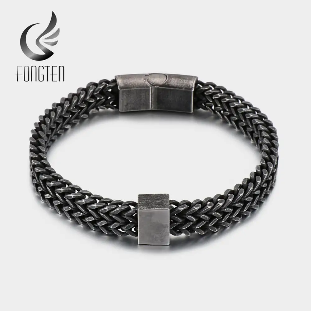 Fongten из нержавеющей стали мужской браслет в стиле "панк" цепочка из звеньев с шармом мужские Викинг, аксессуары ретро черный браслет лучший друг подарок ювелирные изделия