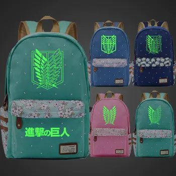 

Green Luminous Christmas Cartoon Anime Wings Attack On Titan FlowersDot Boy Girl School bag Teenagers Canvas Backpack