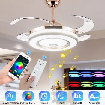 

Modern RGB Smart LED Ceiling Fan Lamp APP bluetooth Music Light Remote Control Bedroom Ventilator Lamp 107cm Invisibles Blades