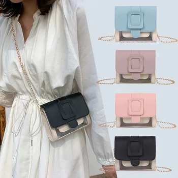 

Women Mini Square Shoulder Bag PU Transparent PVC Messenger Chain Handbags