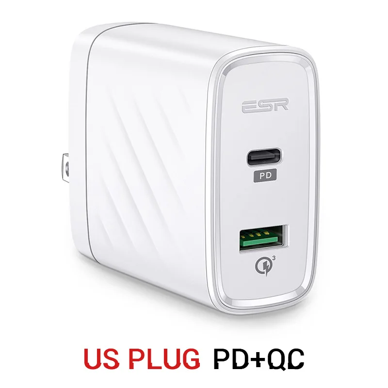 ESR USB C PD зарядное устройство 36 Вт двухпортовый Портативный Компактный настенный быстрое зарядное устройство для iPhone X XS XR XS Max iPad Pro EU US - Тип штекера: US PD QC