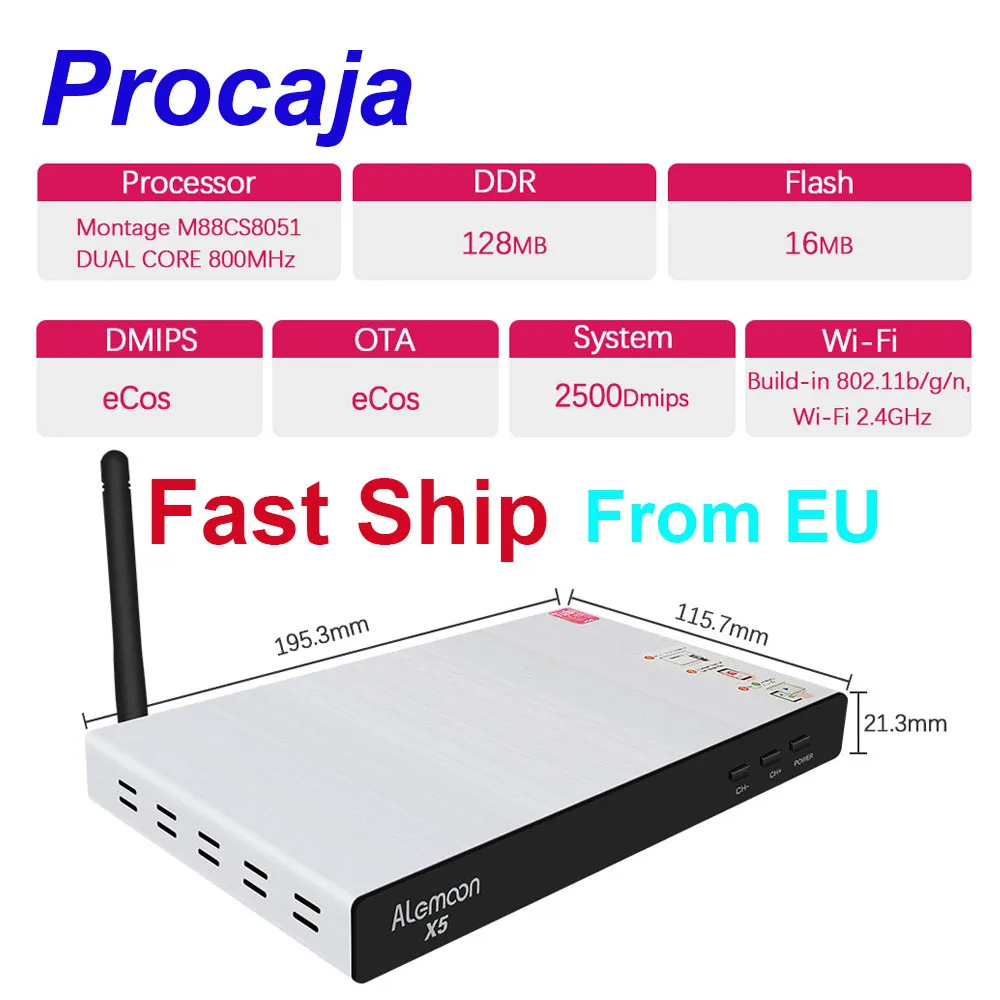 Спутниковый ресивер Procaja Alemoon X5 ТВ приставка ALEMOON DVB S/T/C встроенный WIFI поддержка EPG