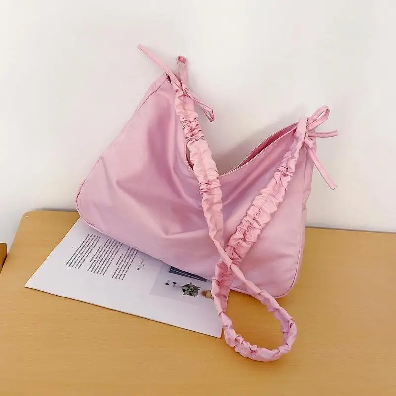 Nylon Casual Messenger Bag Women Pleated Shoulder Strap Crossbody Handbag Female Crossbody Shoulder Bags Ladies Handbags