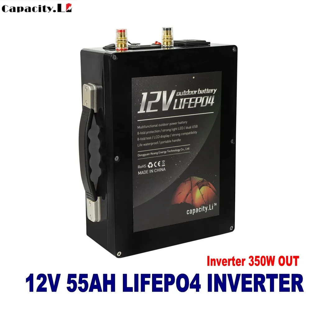 Литиевая аккумуляторная батарея 12 В lifepo4 55 Ач 30 ач с BMS и ac110в/220 350 Вт используется для двигателя кемпинга на