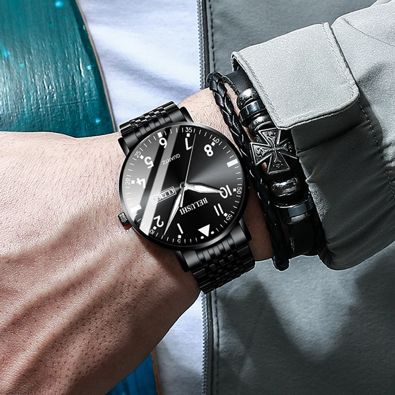 BELUSHI New Luxury Watch Business Waterproof Male Clock Fashion Luminous Date Stainless Steel Quartz Men Watch reloj hombre 6