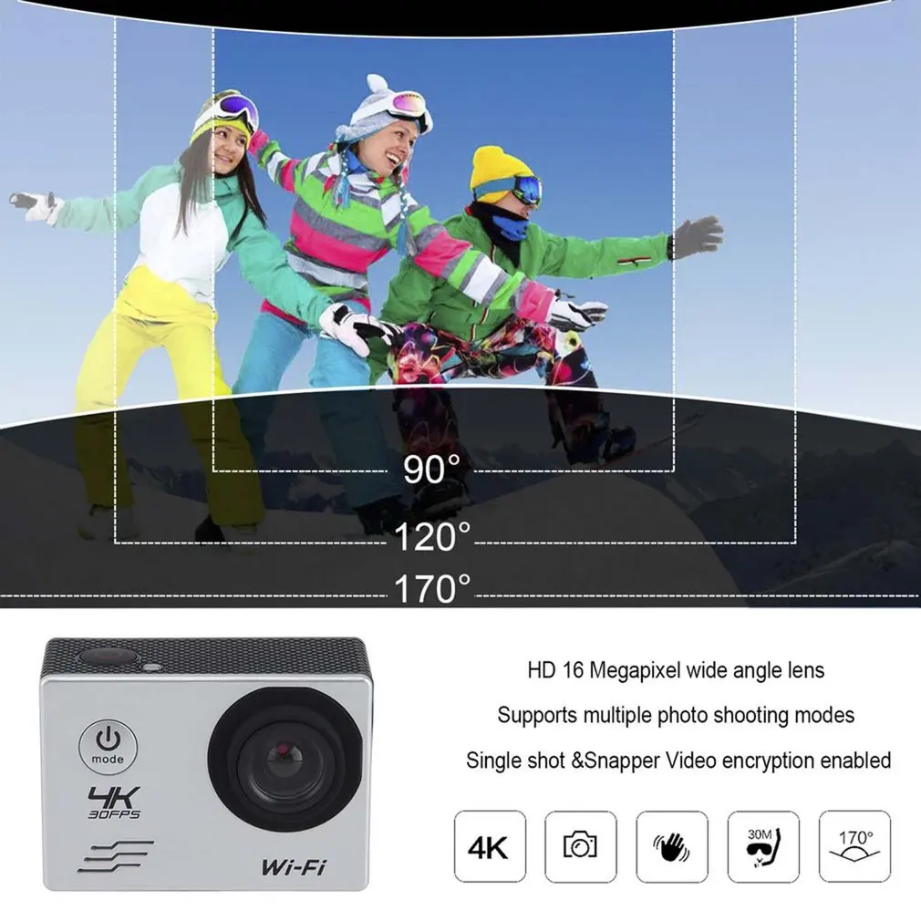 4K Wifi камера 170 градусов широкоугольная Спортивная DV камера водонепроницаемая камера для дайвинга для верховой езды Фото съемка видео запись