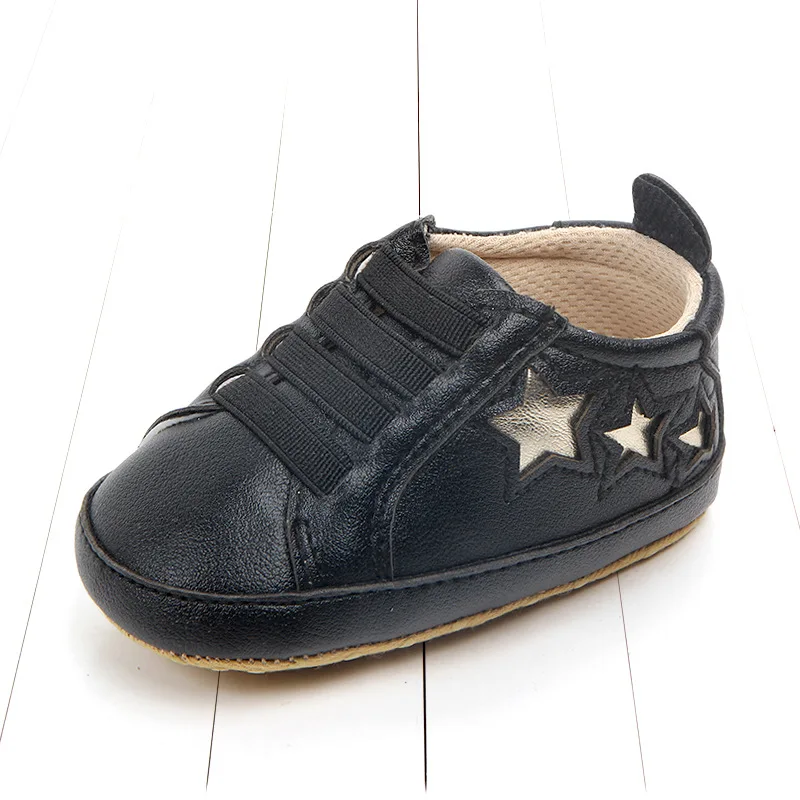 Black 12 Cm Детская обувь из искусственной кожи; эластичные кроссовки для малыша; сезон осень; удобная дышащая повседневная обувь на мягкой нескользящей подошве для новорожденных - Цвет: Black 12 Cm
