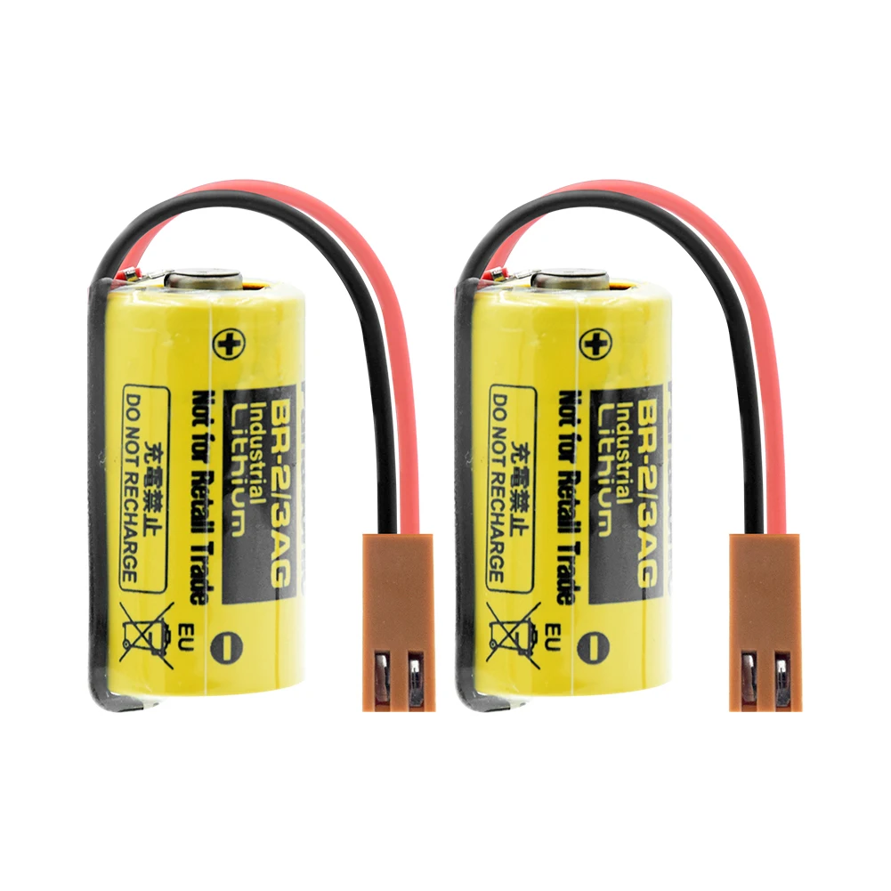 2Pcs 3V BR-2/3A 1200mAh Lithium Ion Battery BR-2/3AG With Plug For Fanuc CNC System Replacement PLC Programmer Real-time Clock