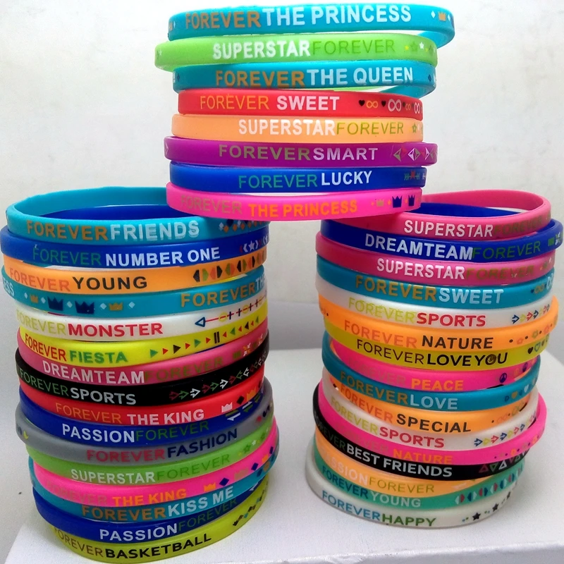 Pulseras coloridas de silicona para niñas, niños y mujeres, pulseras para siempre, regalo de fiesta de cumpleaños Navidad, 50 piezas|silicone bracelet|silicone bracelets wholesalebracelet wholesale - AliExpress