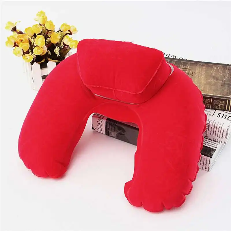 Новая надувная карманная u-подушка для отдыха, путешествий, сна, дома, офиса, для сна, надувная подушка для отдыха, подушка для шеи - Цвет: Красный