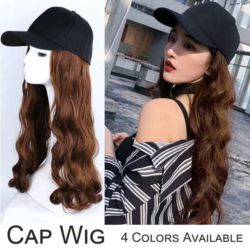 Бейсбольная Шляпа с длинными вьющиеся волосы парик парики синтетические волосы шляпа для женщин девочек MH88