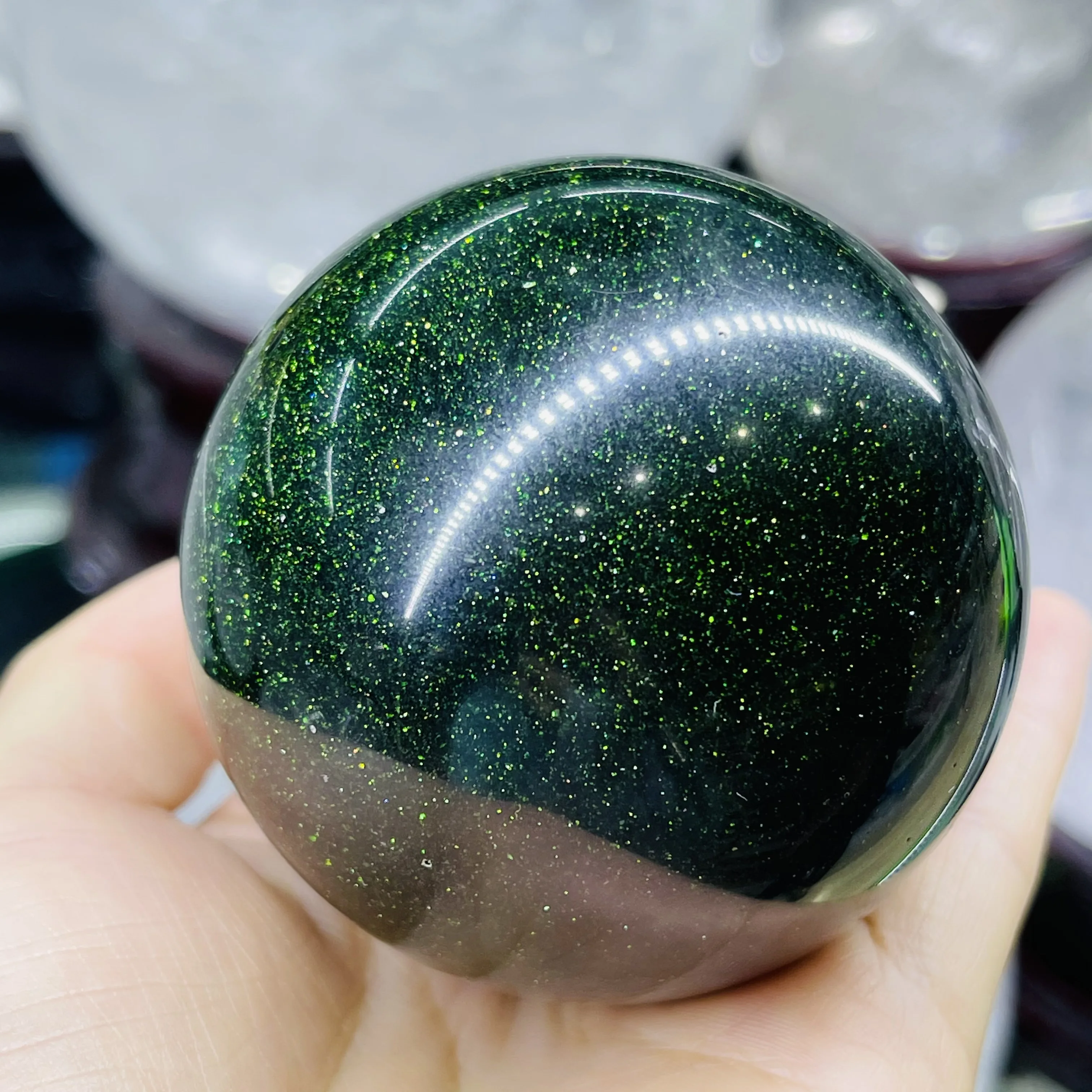 Natural Green Sand Goldstone Sand Sphere Globe Ball Chakra Reiki Healing  Crafts Home Decoration 2